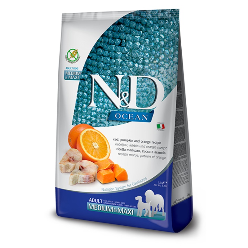Farmina N&D Ocean Cod, Pumpkin & Orange Adult Medium & Maxi Dog Food - 26.4lb