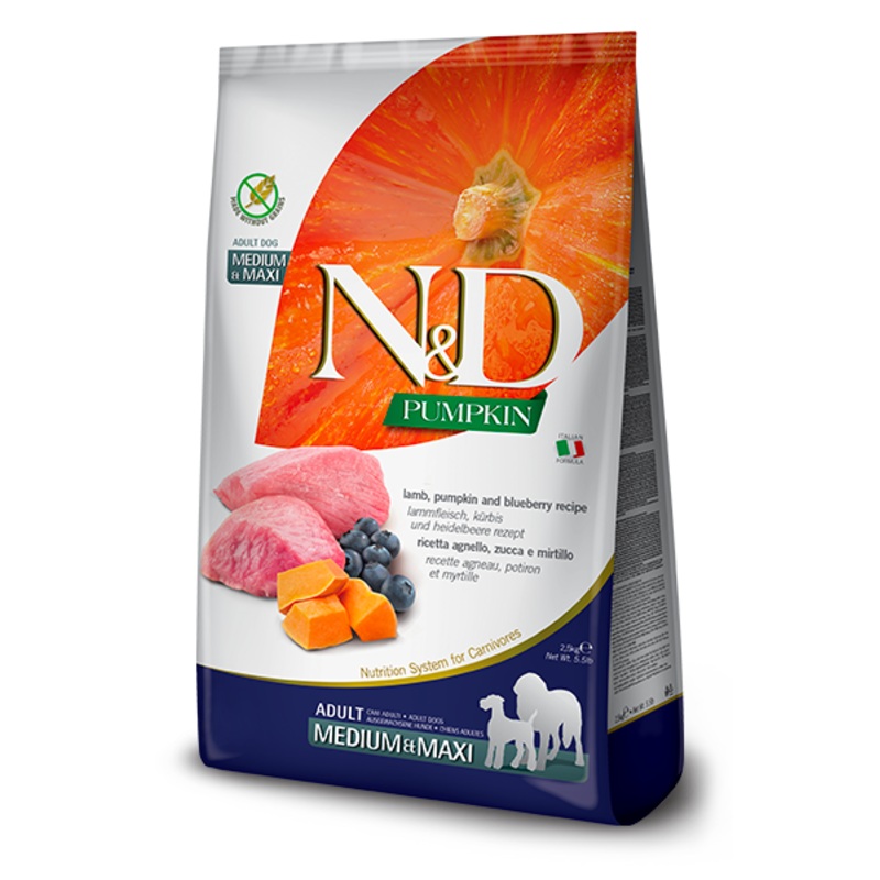 Farmina N&D Pumpkin Grain Free Lamb & Blueberry Adult Medium & Maxi Dog Food - 26.4lb