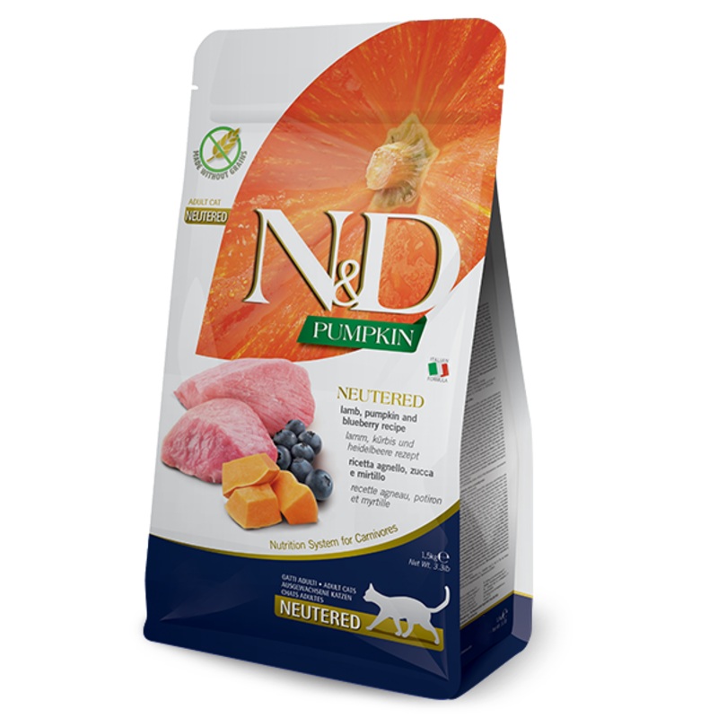 Farmina N&D Pumpkin Neutered, Lamb, Pumpkin and Blueberry Adult Cat Food - 3.3lb