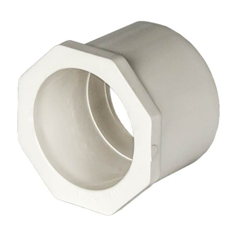 PVC Reducer Bushing - Schedule 40 - White - Spigot x Socket - 1 1/2 Inch to 1 1/4 Inch
