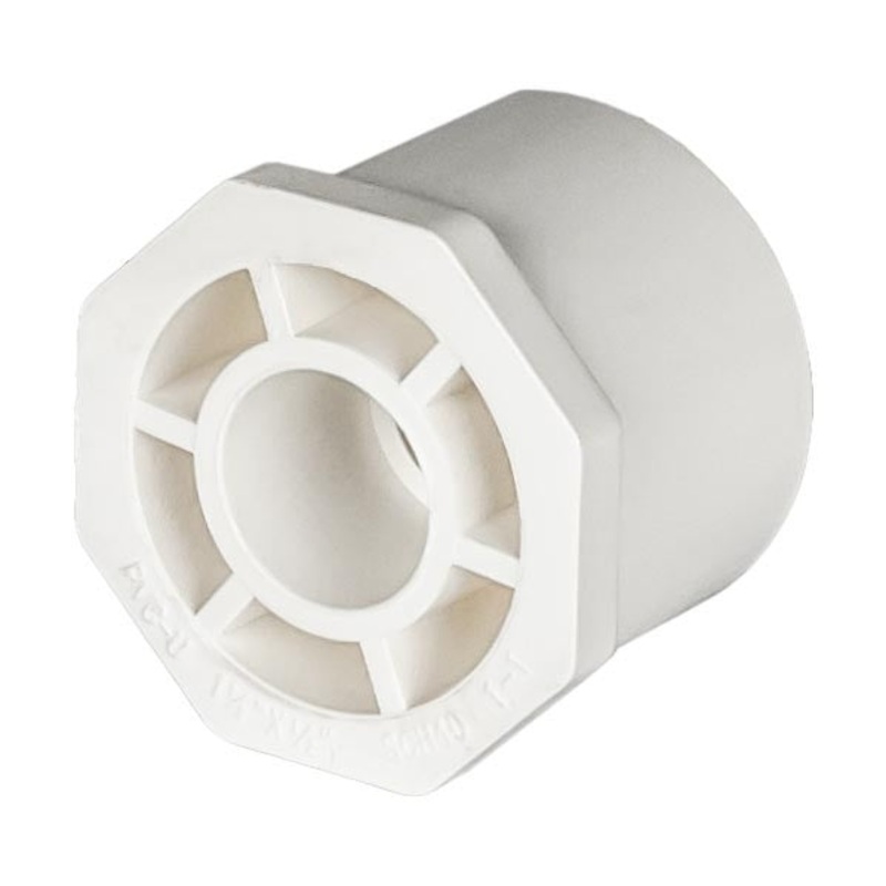 PVC Reducer Bushing - Schedule 40 - White - Spigot x Socket - 1 1/2 Inch to 1/2 Inch