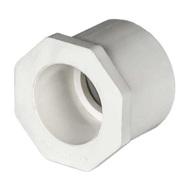 PVC Reducer Bushing - Schedule 40 - White - Spigot x Socket - 1 1/2 Inch to 1 Inch