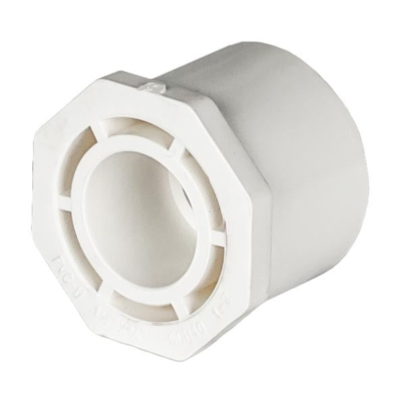 PVC Reducer Bushing - Schedule 40 - White - Spigot x Socket - 1 1/2 Inch to 3/4 Inch