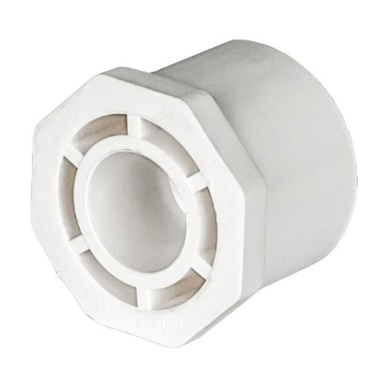 PVC Reducer Bushing - Schedule 40 - White - Spigot x Socket - 1 1/4 Inch to 1/2 Inch