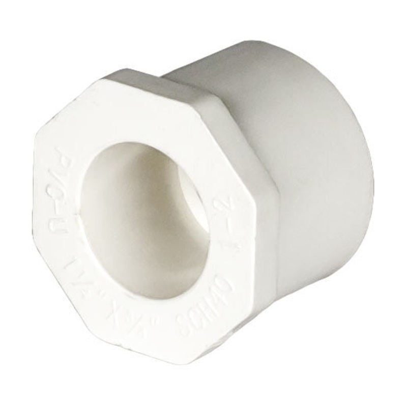 PVC Reducer Bushing - Schedule 40 - White - Spigot x Socket - 1 1/4 Inch to 3/4 Inch