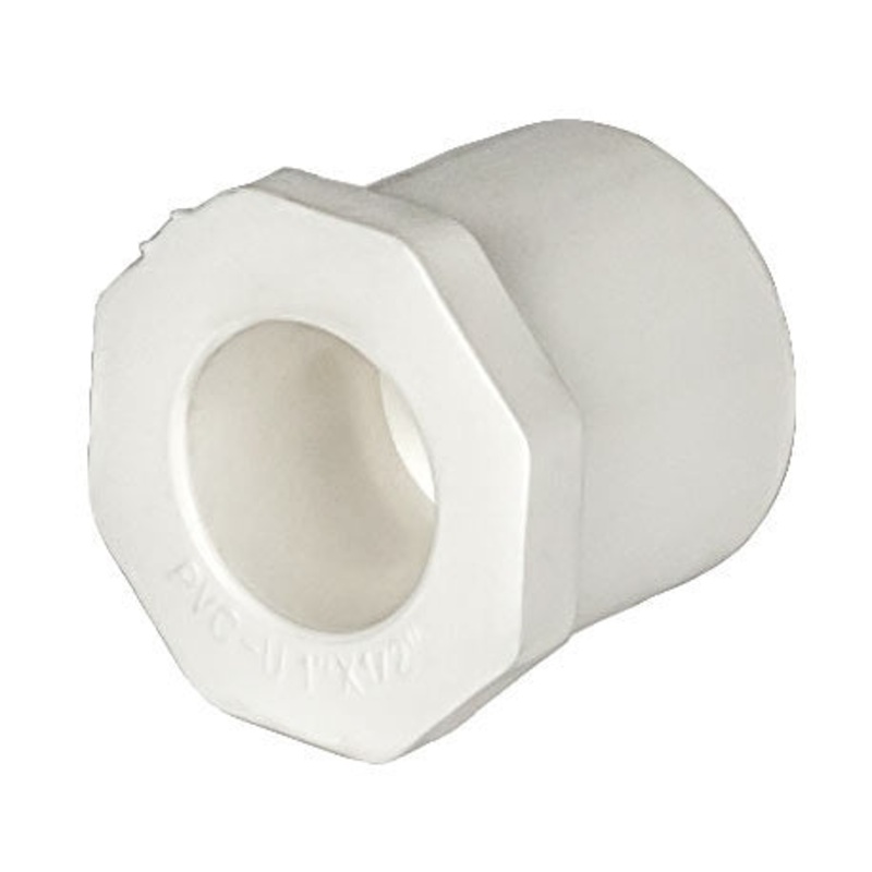 PVC Reducer Bushing - Schedule 40 - White - Spigot x Socket - 1 Inch to 1/2 Inch
