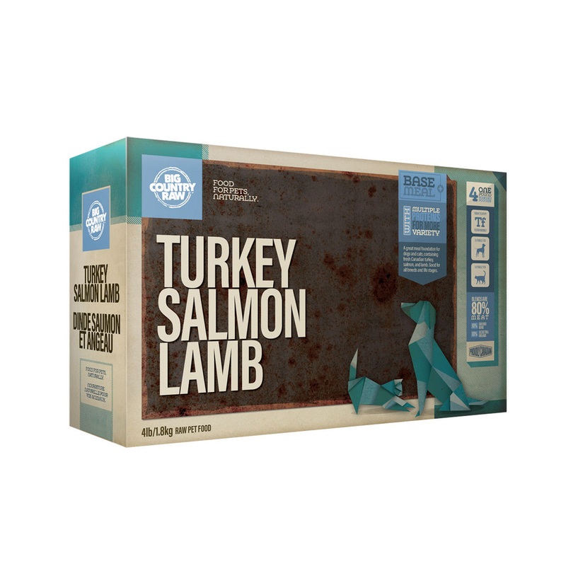 Big Country Raw Turkey Salmon Lamb Carton Raw Frozen Dog Food - 4lb