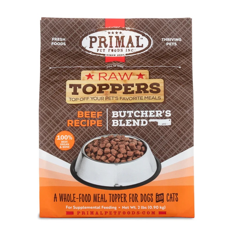 Primal Butchers Blend Beef Recipe Raw Frozen Toppers for Cats & Dogs - 2lb
