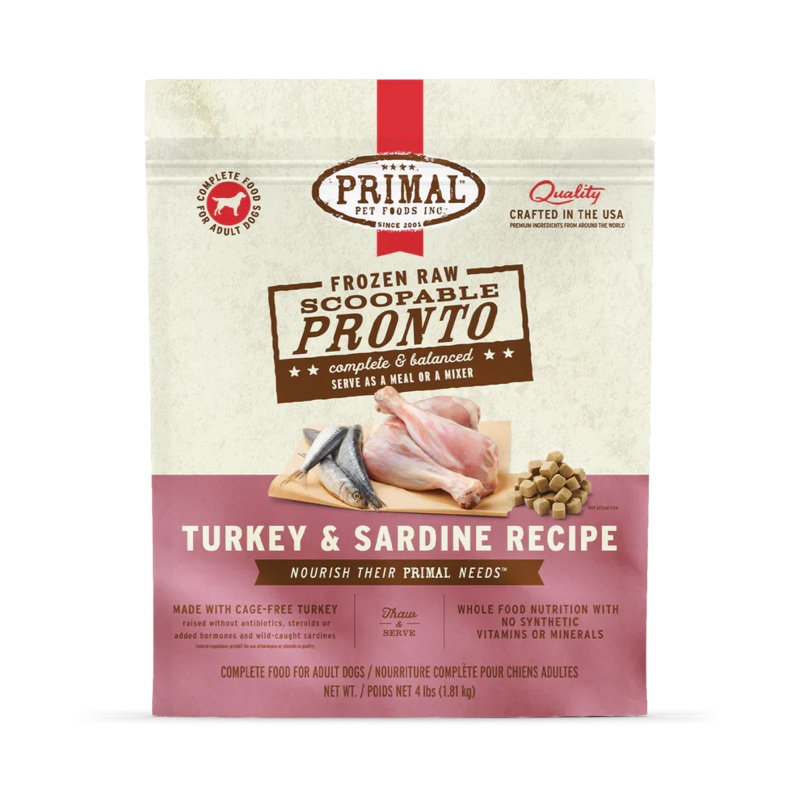 Primal Scoopable Pronto Turkey & Sardine Recipe Raw Frozen Dog Food - 4lb