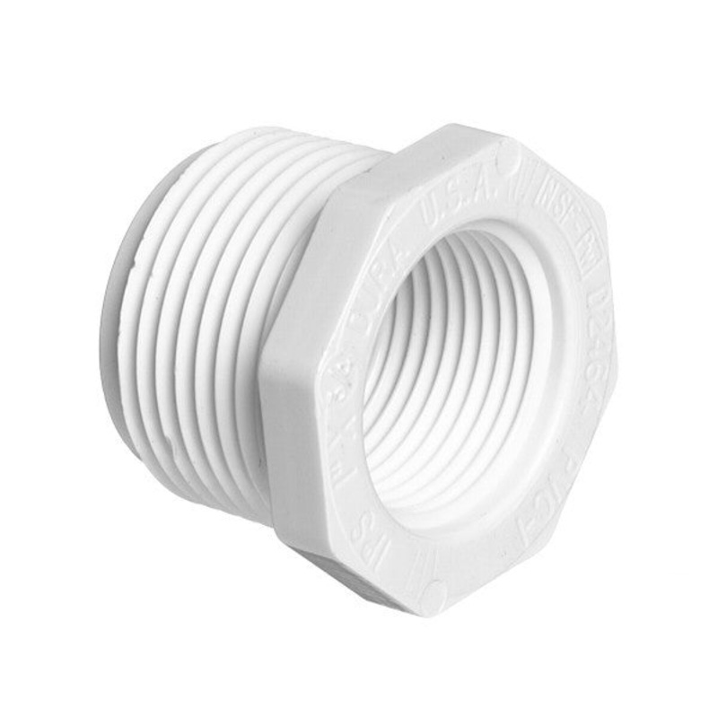 PVC Reducer Bushing - Schedule 40 - White - MPT x FPT- 1 1/2 Inch to 1 1/4 Inch