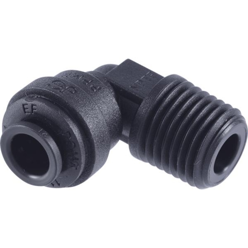 John Guest Reverse Osmosis RO Fitting Black - PP480822E Black Fixed Elbow 1/4 Inch x 1/4 Inch (NPTF Thread)