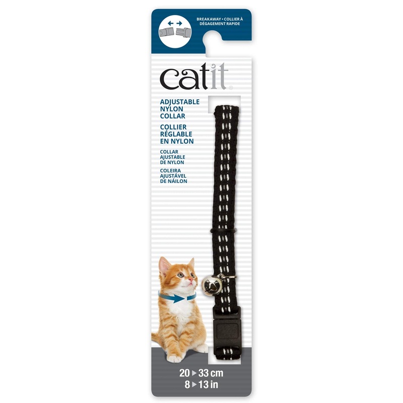 Catit Adjustable Breakaway Nylon Collar - Reflective Black - 8-13in