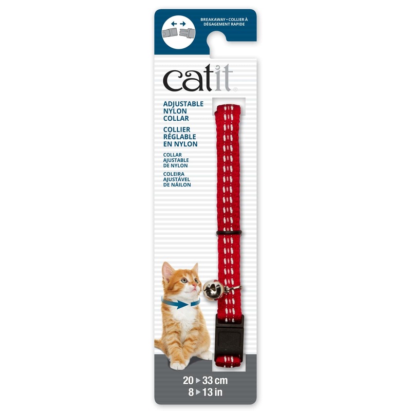 Catit Adjustable Breakaway Nylon Collar - Reflective Red - 8-13in