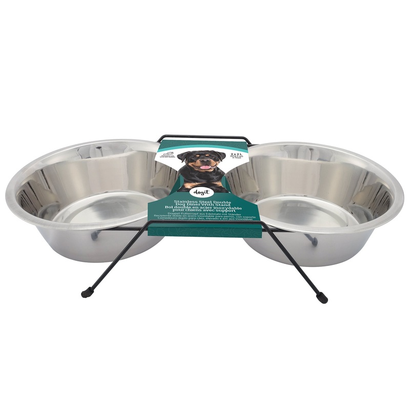 Dogit Stainless Steel Double Dog Diner - Extra Large - 2 x 2L Bowls and Stand