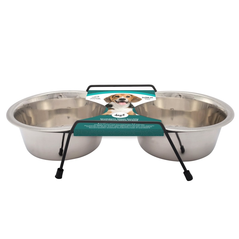 Dogit Stainless Steel Double Dog Diner - Medium - 2 x 750ml Bowls and Stand