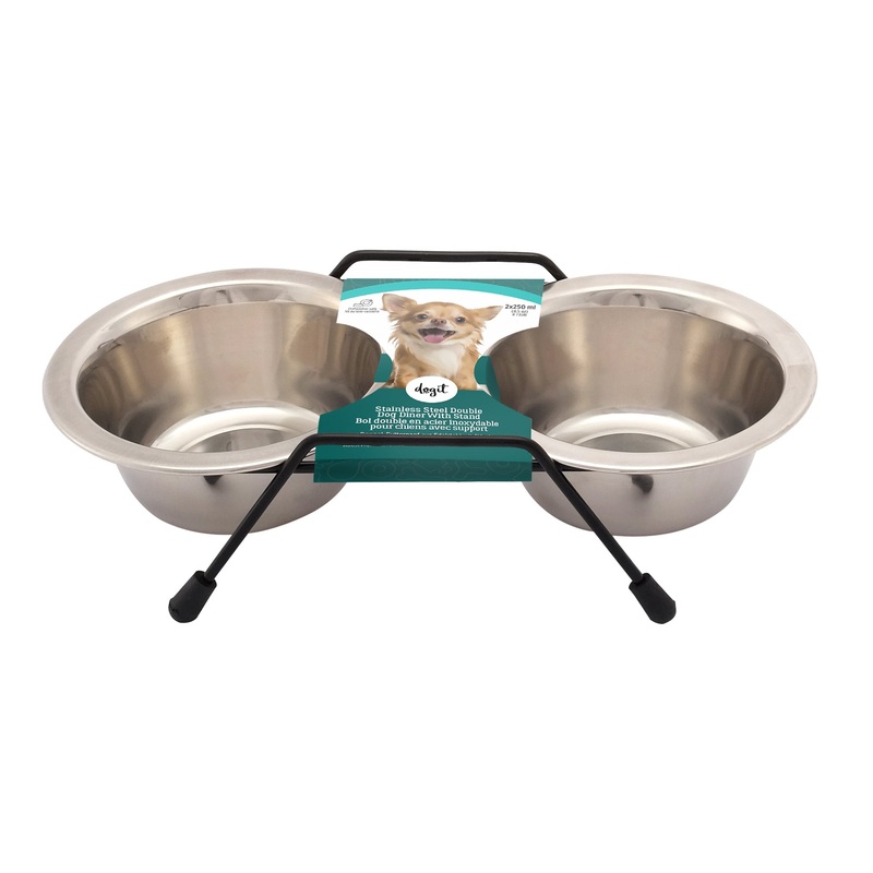 Dogit Stainless Steel Double Dog Diner - Mini - 2 x 250ml Bowls and Stand