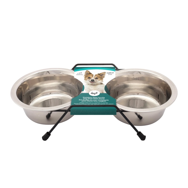 Dogit Stainless Steel Double Dog Diner - Small - 2 x 400ml Bowls and Stand