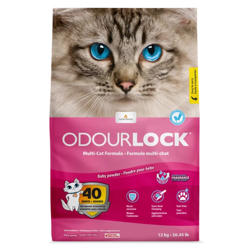 OdourLock Baby Powder Scent Premium Cat Litter - 12kg