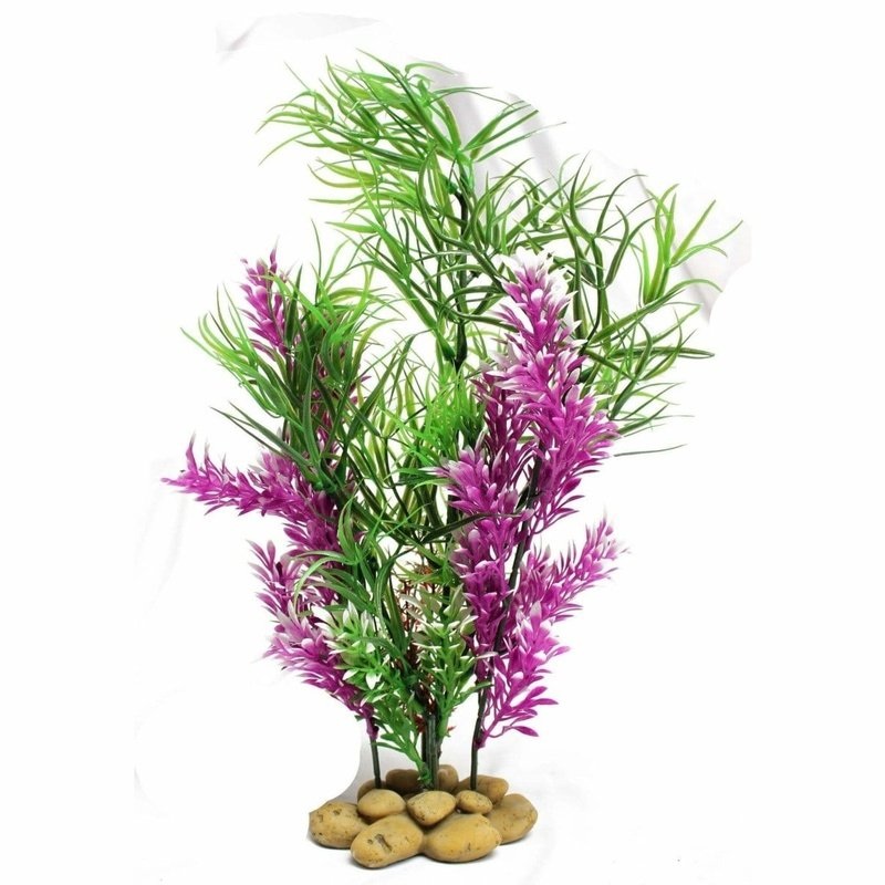 Aquatopia Green & Purple Plant with Pebble Base 30cm