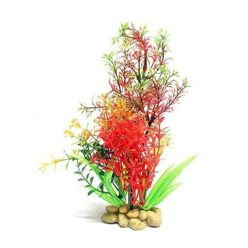 Aquatopia Green & Red Plant with Pebble Base 20cm