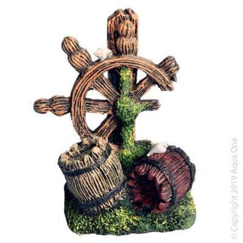 Aqua One Mini Barrel with Ship Wheel 4.5 x 3.5 x 6cm