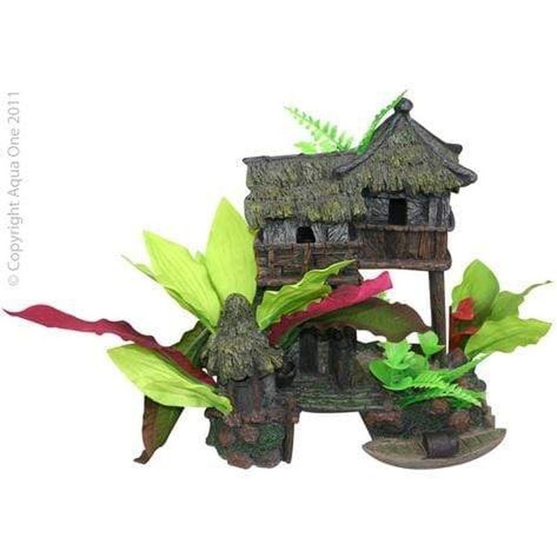 Aqua One Ornament Jungle House with Plants 20 x 13 x 19cm