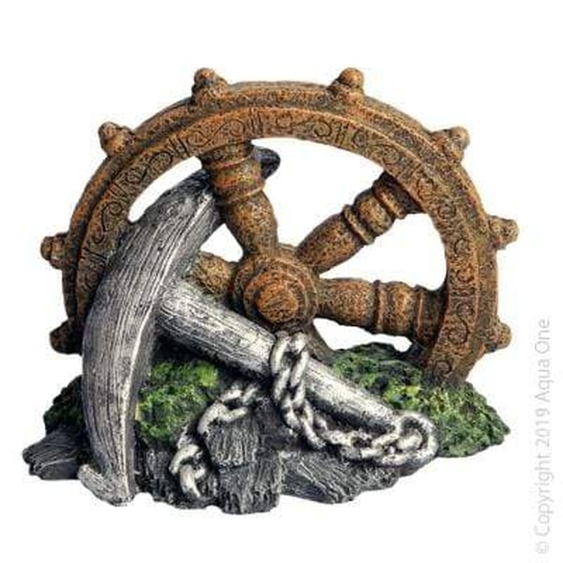Aqua One Anchor with Ship Wheel 16.5 x 12 x 14cm