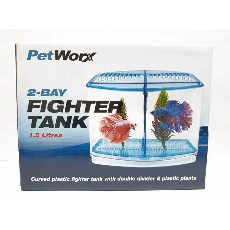 Pet Worx 2 Bay Fighter Tank 1.5L Fighting Fish Betta Aquarium