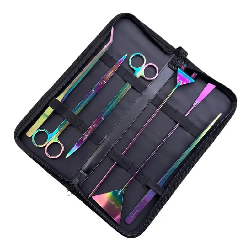 Aquascaping Tool Set ( 7pcs inc PU Leather Case ) - Rainbow L(M29)