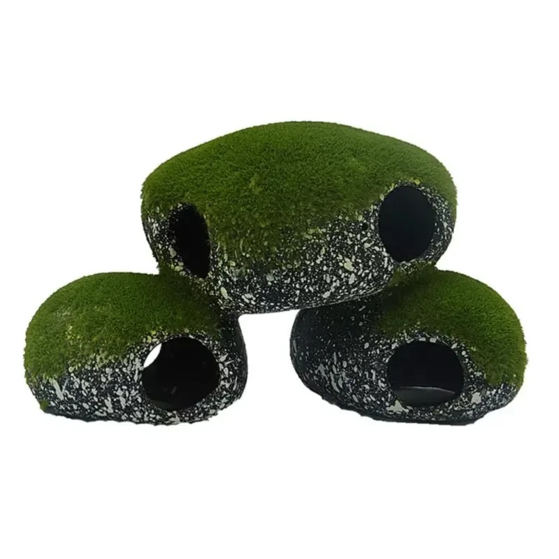 Ceramic 3 in 1 Green Moss Cichlid Breeding Cave - Moss Design L(R24.5)